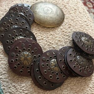 Wide Disc Belt for Women Boho Concho Leather Belts Vintage Western Waist Belt